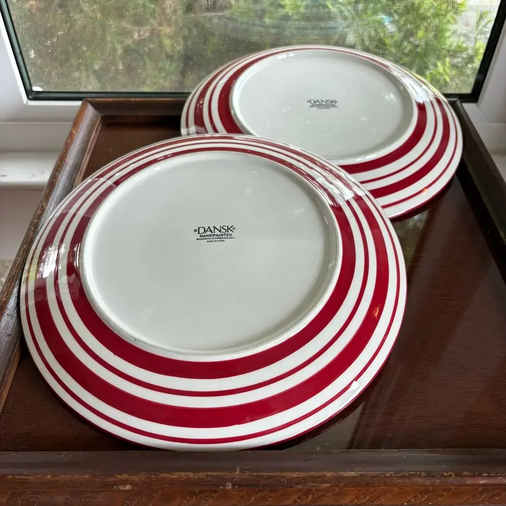 Dansk Maraschino Red Stripe Dinner Plates Set of 2